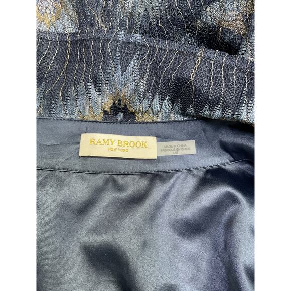 Ramy Brook 'Nora' Navy Lurex Mesh Long Sleeve Blouse Size L - Picture 4 of 5